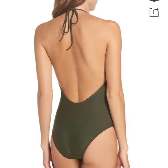 Ted Baker Plunge Halter One Piece Green With Gold - Picture 5 of 10